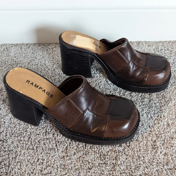 Rampage Y2K Patchwork Faux Leather Platform Heel Clog sz 7.5 - Vintage - Rare - Picture 2 of 9